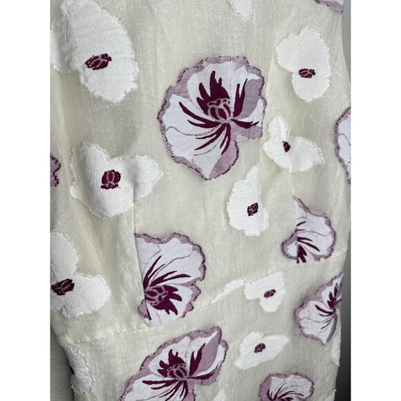 Ann Taylor Dress Womens 14 Ivory Purple Floral Jacquard Sleeveless Sheath Lined - Picture 2 of 5